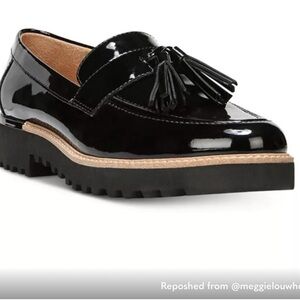 Franco Sarto Black Patent Tassel Loafer with Lug Sole - Women